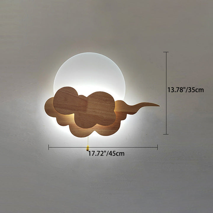 Lampe murale LED en acrylique en bois nuageux ronde chinoise traditionnelle pour salon 