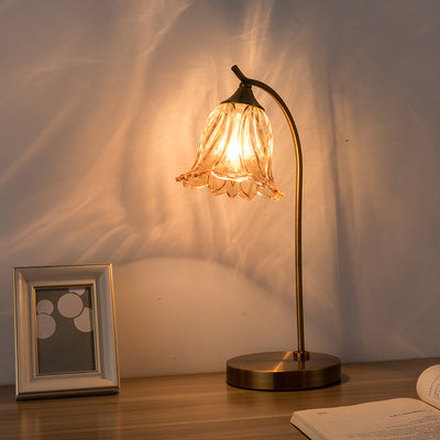 Modern Art Deco Round Flower Shaped Metal Glass 1-Light Table Lamp For Bedroom