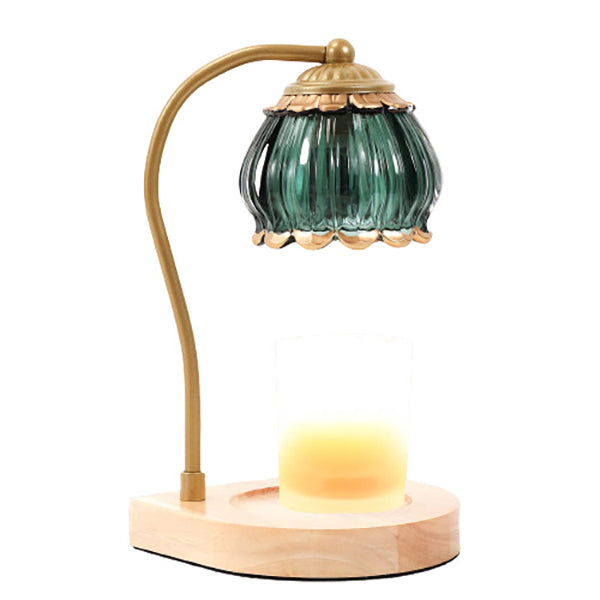 Zeitgenössische skandinavische Blumen Holz Eisen Glas 1-Licht Aromatherapie Wachs Schmelzen Tischlampe für Schlafzimmer 