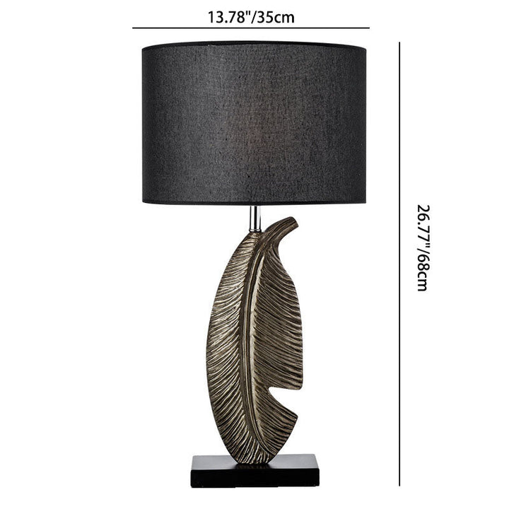 Lampe de table moderne minimaliste en tissu feuille cylindre résine matériel 1 lumière pour chambre 
