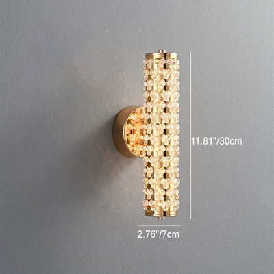 Light Luxury Crystal Beads Plated Cylindrical LED Wall Sconce Lamp