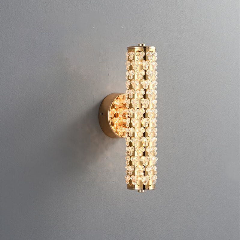 Light Luxury Crystal Beads Plated Cylindrical LED Wall Sconce Lamp