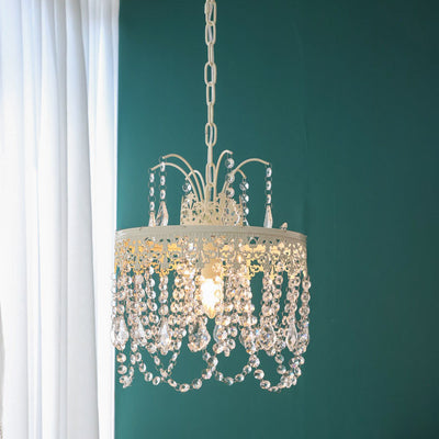 Traditional French Vintage Crystal Round Lamp Beads 1-Light Pendant Light For Bedroom