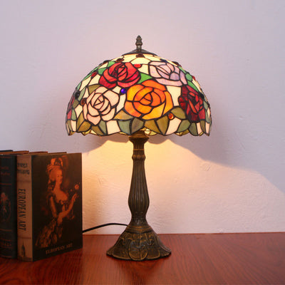 Tiffany Creative Alloy Four-Color Rose 1-Light Table Lamp