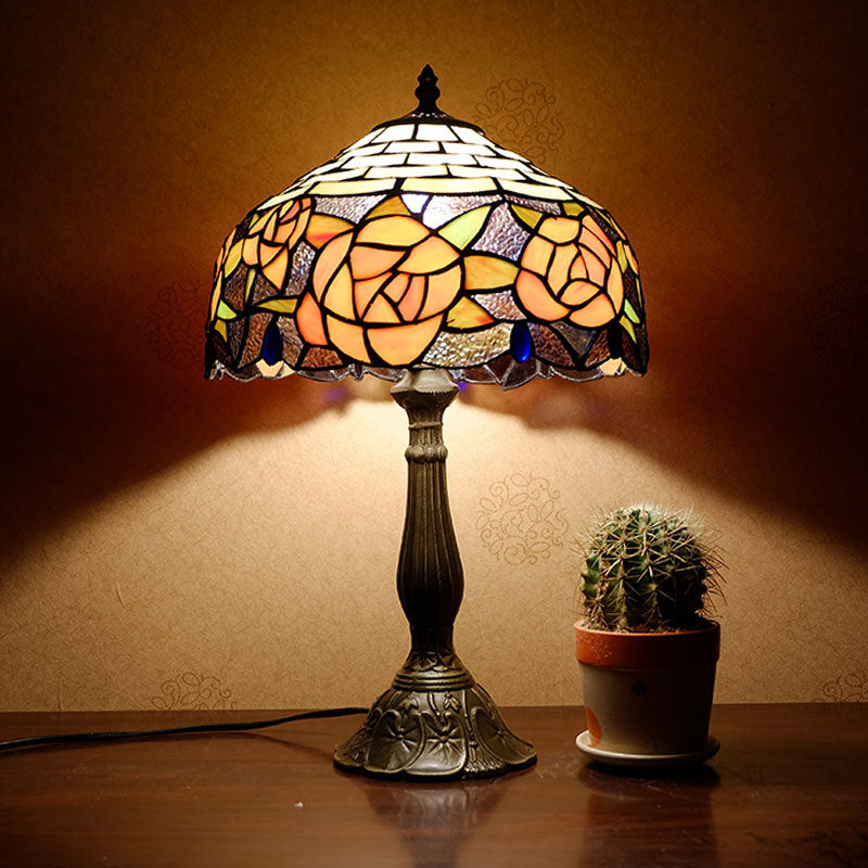 Traditionelle Tiffany Vintage Rose Buntglas 1-Licht Tischlampe fürs Arbeitszimmer 