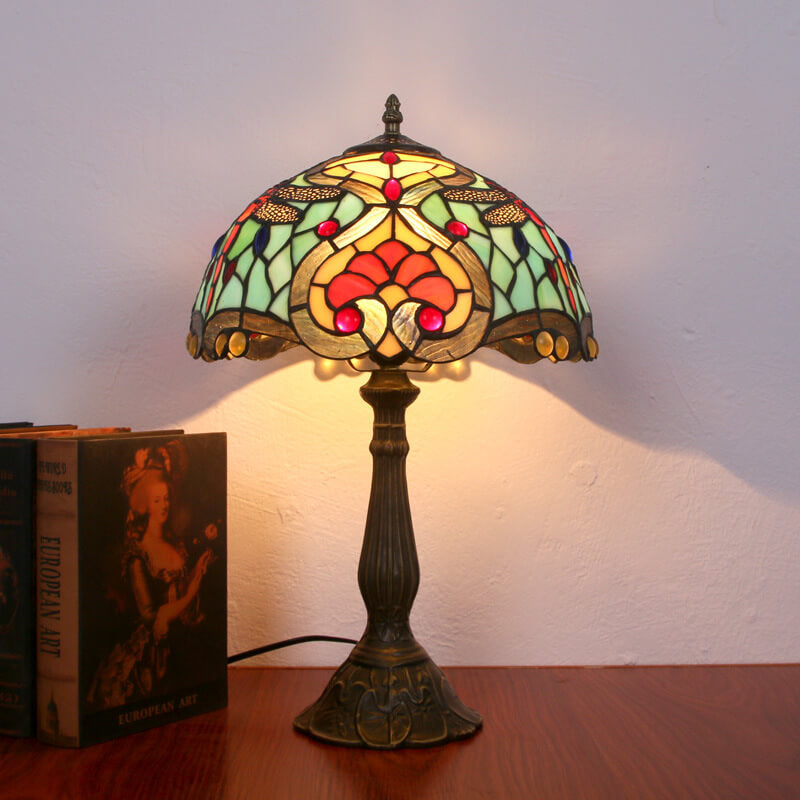 Tiffany Creative Alloy Colored Dragonfly Peach Heart 1-Light Table Lamp