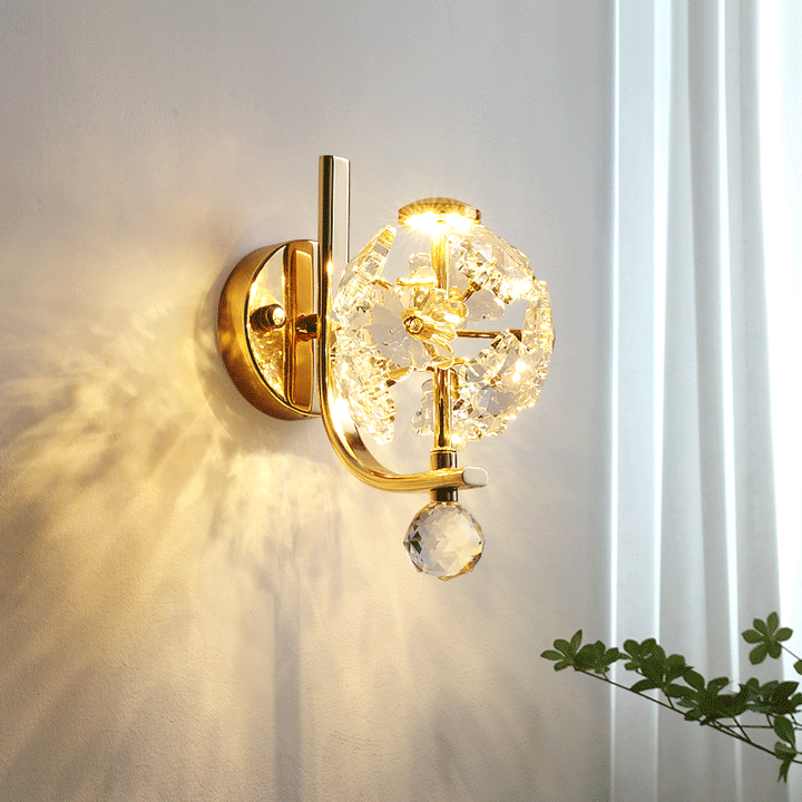 Modern Luxury Metal Iron Stainless Steel Crystal Ball Cylinder 1-Light Wall Sconce Lamp For Bedside