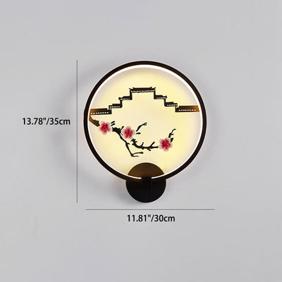 Traditionelle chinesische runde Pflaumenblüte Lotusblatt Aluminium Acryl LED Wandleuchte Lampe für Wohnzimmer 