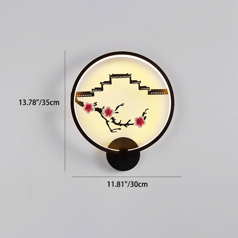 Traditionelle chinesische runde Pflaumenblüte Lotusblatt Aluminium Acryl LED Wandleuchte Lampe für Wohnzimmer 