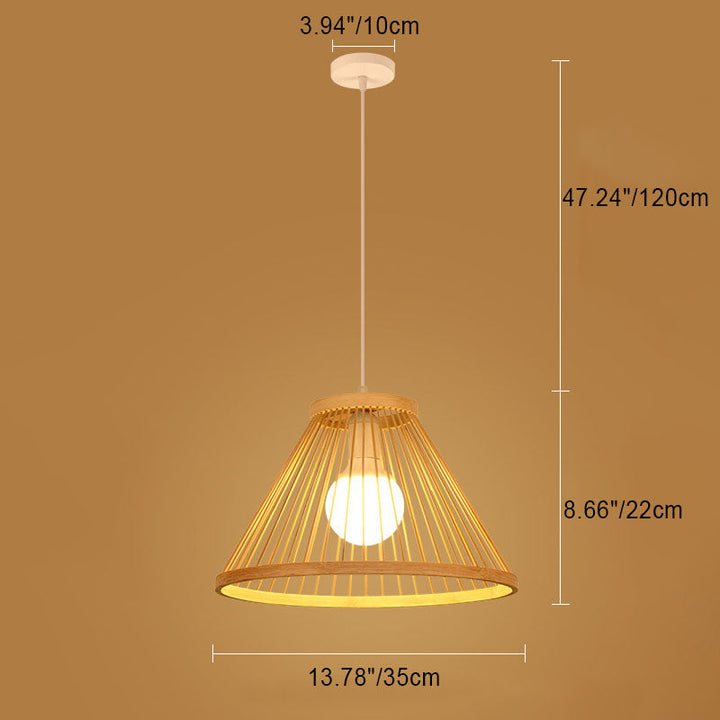 Traditional Japanese Zen Bamboo Weaving Semi-Conical 1-Light Pendant Light For Living Room