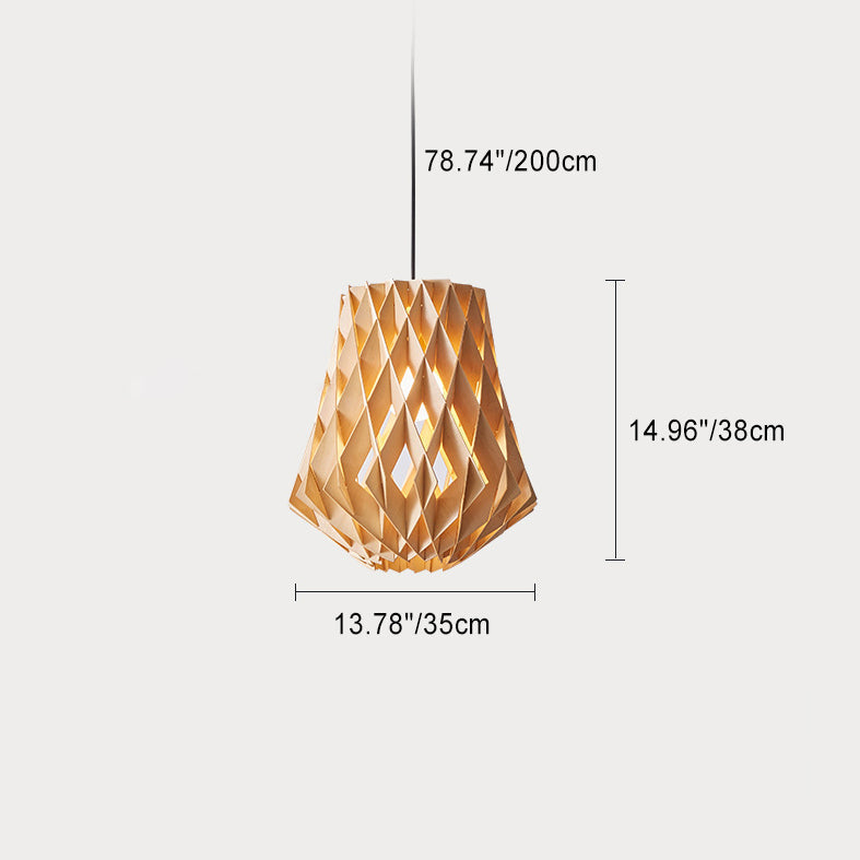 Moderne minimalistische runde Diamant Massivholz Skelett 1-Licht Pendelleuchte für Wohnzimmer 