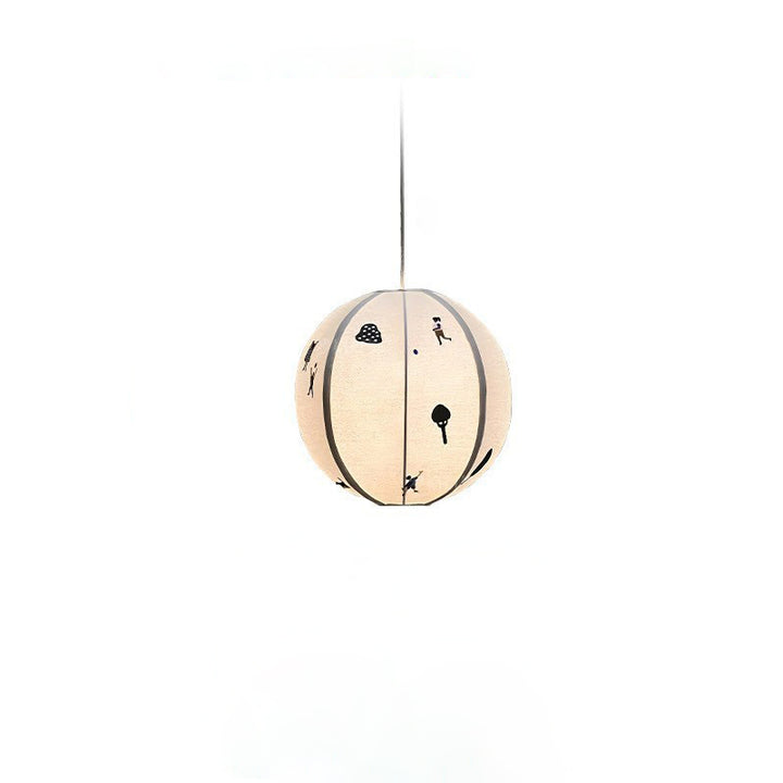 Traditional Chinese Lantern Round Fabric Cotton Linen 1-Light Pendant Light For Living Room