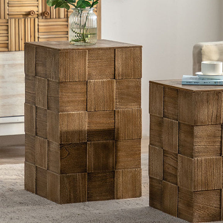Traditioneller Vintage Quadratischer Massivholz Beistelltisch 1-Etage Für Wohnzimmer 