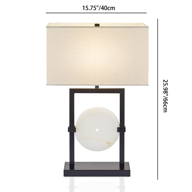 Lampe de table 1 lumière traditionnelle chinoise cadre rectangulaire rond matériel marbre tissu pour chambre 