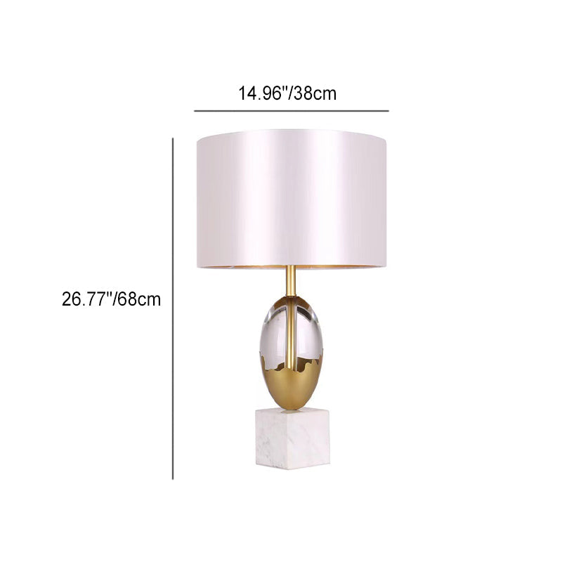 Moderne Art Deco Stoff Kristall Marmor Basis 1-Licht Tischlampe für Schlafzimmer 