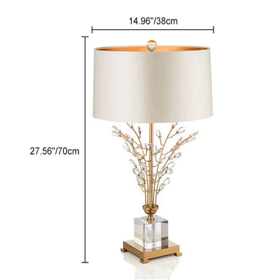 Modern Luxury Tree Branch Round Quadrangle Crystal Fabric 1-Light Table Lamp For Bedroom