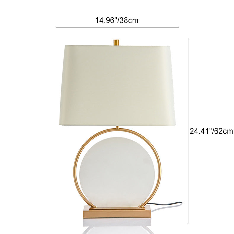 Lámpara de mesa de 1 luz de piedra cuadrada redonda minimalista moderna de hierro y tela para dormitorio 