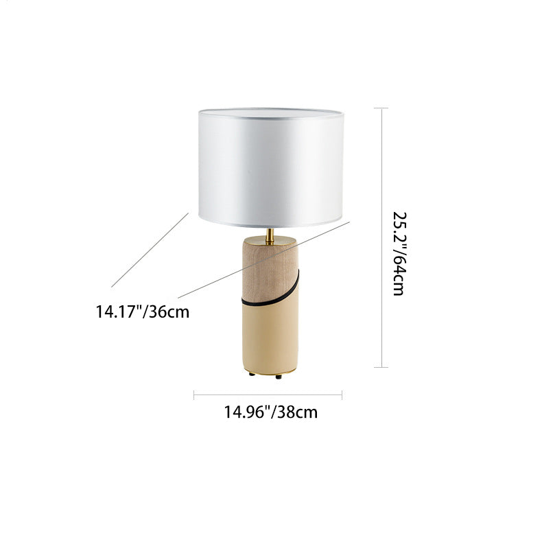 Moderne Übergangsstoff Schatten Leder Zylinder Basis 1-Licht Tischlampe für Schlafzimmer 
