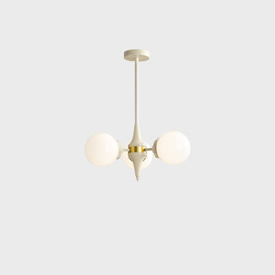 Lustre contemporain rétro à branches courbées avec tige ronde et boules en fer et verre 3/5 lumières pour salon 