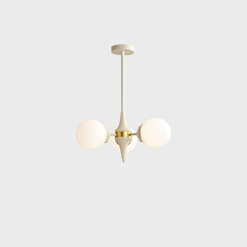 Lustre contemporain rétro à branches courbées avec tige ronde et boules en fer et verre 3/5 lumières pour salon 