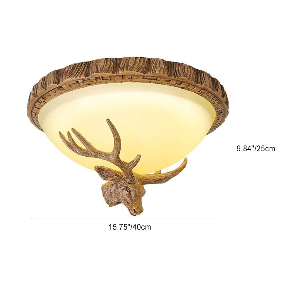 Dôme en verre en résine rétro contemporain avec cerf, plafonnier à 3 lumières pour couloir 