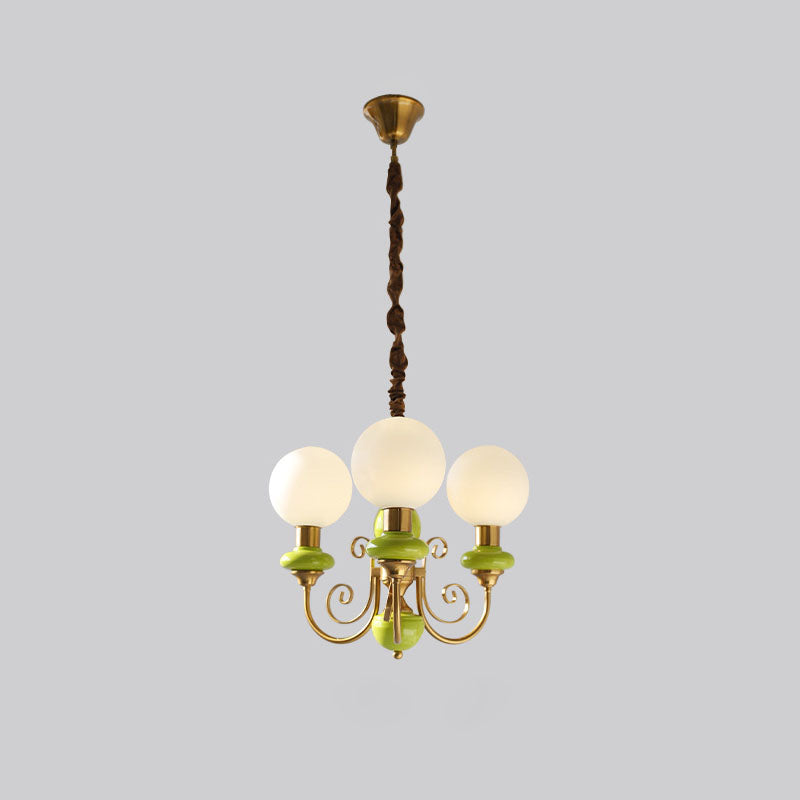 Traditioneller Vintage-Kronleuchter mit runder Kugel aus Eisen und Glas, 3/5 Lichter, für Wohnzimmer 