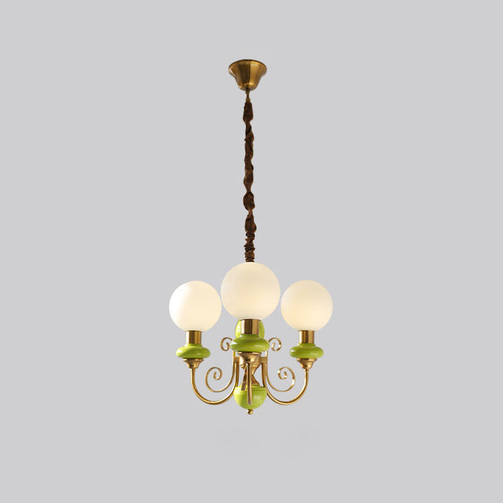 Traditioneller Vintage-Kronleuchter mit runder Kugel aus Eisen und Glas, 3/5 Lichter, für Wohnzimmer 