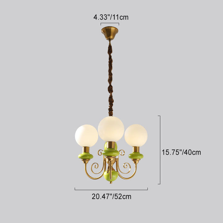Traditioneller Vintage-Kronleuchter mit runder Kugel aus Eisen und Glas, 3/5 Lichter, für Wohnzimmer 