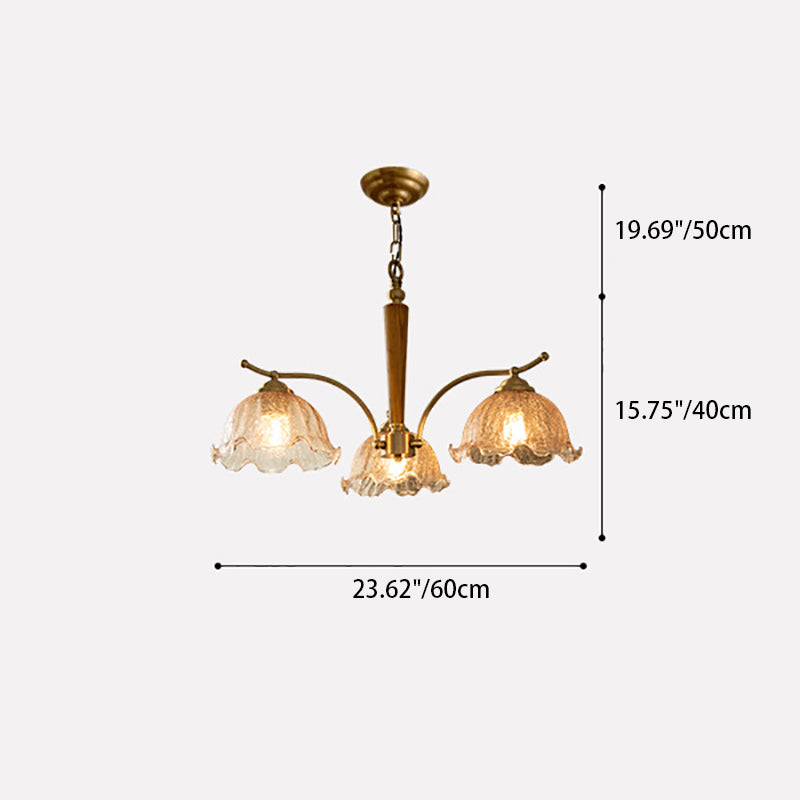 Traditional Vintage Petals All Copper Log Glass 3/5 Light Chandelier For Living Room
