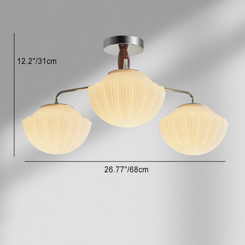 Traditionelle französische Schüssel geripptes Eisen Holz Glas 3/5/8 Licht Halbbündige Deckenleuchte für Wohnzimmer 