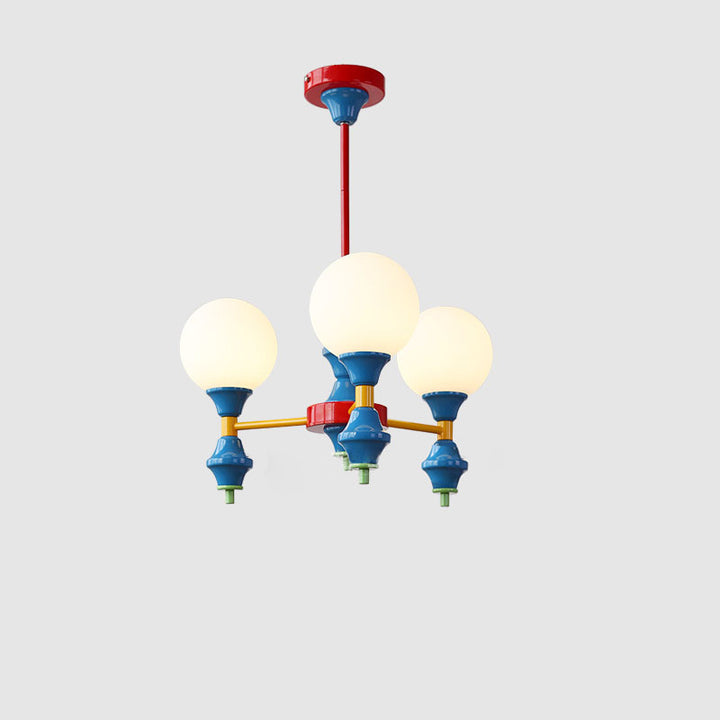 Zeitgenössischer nordischer Kronleuchter mit Eisenrahmen und Glaskugelschirm, 3/5 Lichter, für Wohnzimmer 