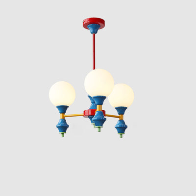 Zeitgenössischer nordischer Kronleuchter mit Eisenrahmen und Glaskugelschirm, 3/5 Lichter, für Wohnzimmer 