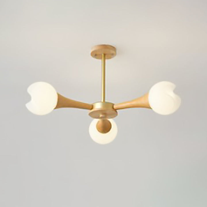 Suspension Contemporaine en Bois de Caoutchouc et Plastique avec Motif de Fleurs Nordiques, 3/5 Lumières pour Salon 