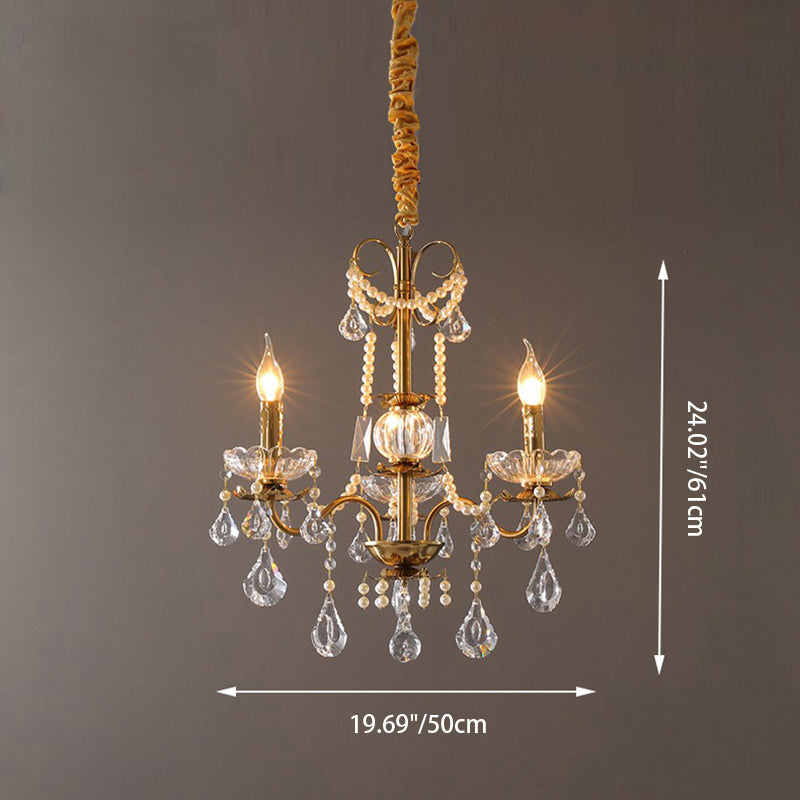 Candelabro de Flores de Hierro y Cristal Francés Tradicional de 3/6/8 Luces para Sala de Estar 