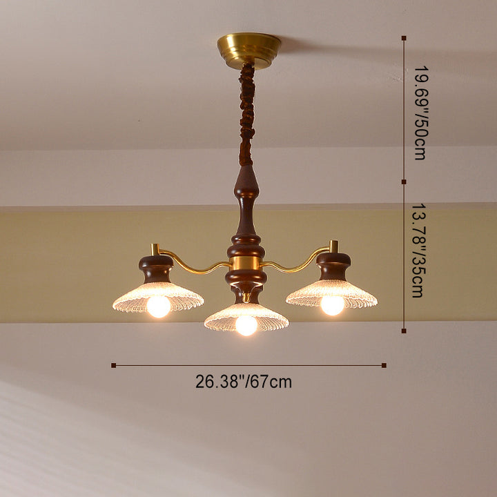 Lustres ronds en laiton vintage traditionnel, fer, bois de frêne, verre, à 3/6/8 lumières pour salle à manger 