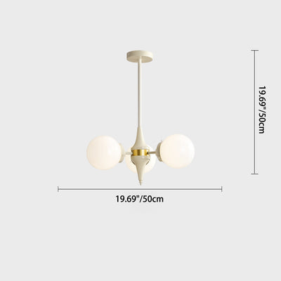 Lustre contemporain rétro à branches courbées avec tige ronde et boules en fer et verre 3/5 lumières pour salon 