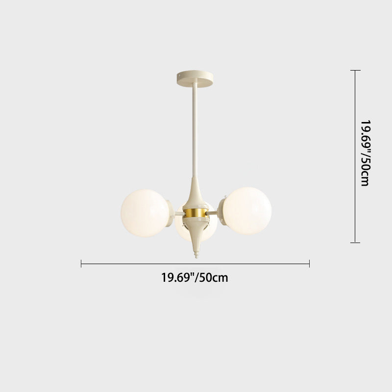 Lustre contemporain rétro à branches courbées avec tige ronde et boules en fer et verre 3/5 lumières pour salon 