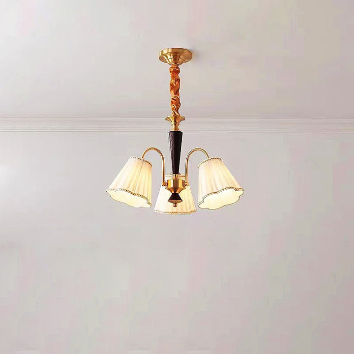 Lámpara de araña de 3/6 luces de tela floral francesa tradicional con ramas de nogal y latón para dormitorio 