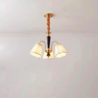 Traditioneller französischer Blumenzweig-Stoff-Walnuss-Messing-Kronleuchter mit 3/6 Lichtern für Schlafzimmer 