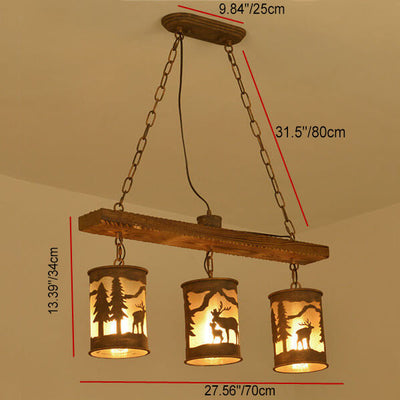 Industrielle Retro Kreative Lange Streifen Holz Zylinder Lampenschirm 3/5-Licht Kronleuchter 