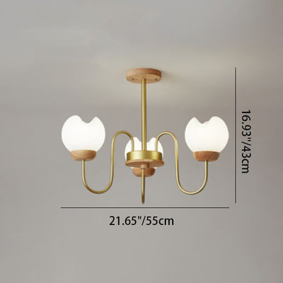 Lustre moderne mi-siècle floral en métal et en bois de caoutchouc rotomoulé 3/5/8 lumières pour salon 
