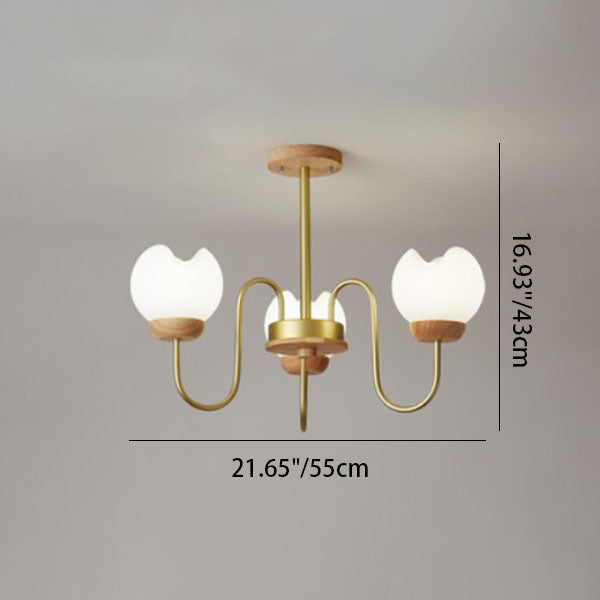 Lustre moderne mi-siècle floral en métal et en bois de caoutchouc rotomoulé 3/5/8 lumières pour salon 