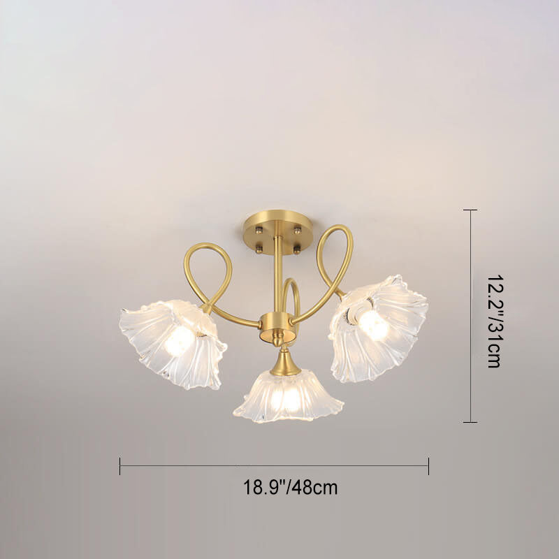 Lámpara de araña tradicional vintage de vidrio floral, madera y cobre con ramas de cristal de 3/6/8 luces para sala de estar 