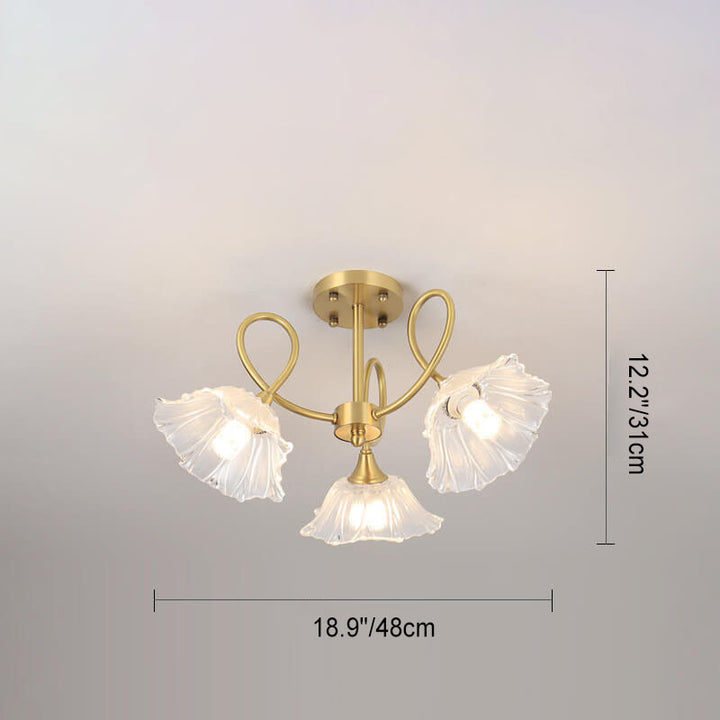Lámpara de araña tradicional vintage de vidrio floral, madera y cobre con ramas de cristal de 3/6/8 luces para sala de estar 