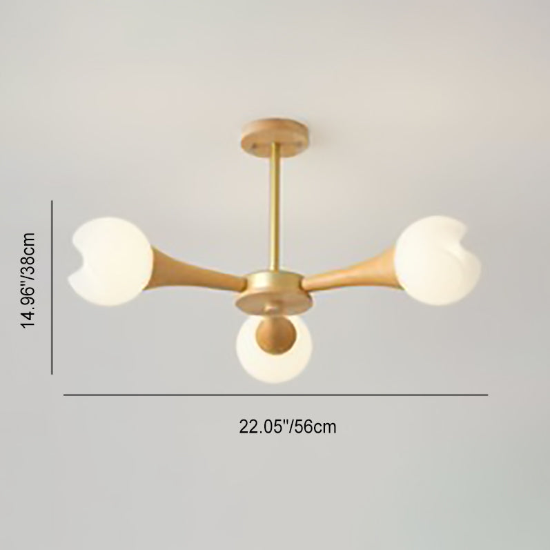 Suspension Contemporaine en Bois de Caoutchouc et Plastique avec Motif de Fleurs Nordiques, 3/5 Lumières pour Salon 