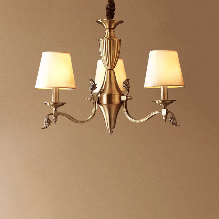 Lustre traditionnel vintage rond trapézoïdal en cuivre avec tissu, 3/6/8/10 lumières pour salon 