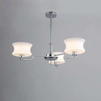 Contemporary Retro Cream Round Iron Glass 3/5 Light Chandelier For Living Room