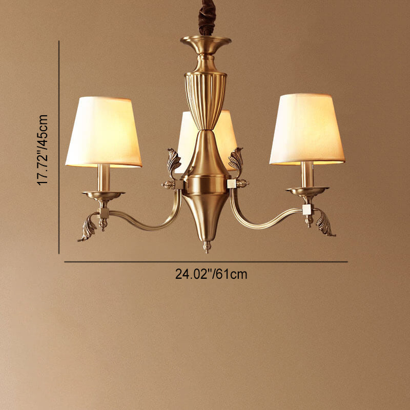 Traditional Vintage Round Trapezoidal All Copper Fabric 3/6/8/10 Light Chandelier For Living Room