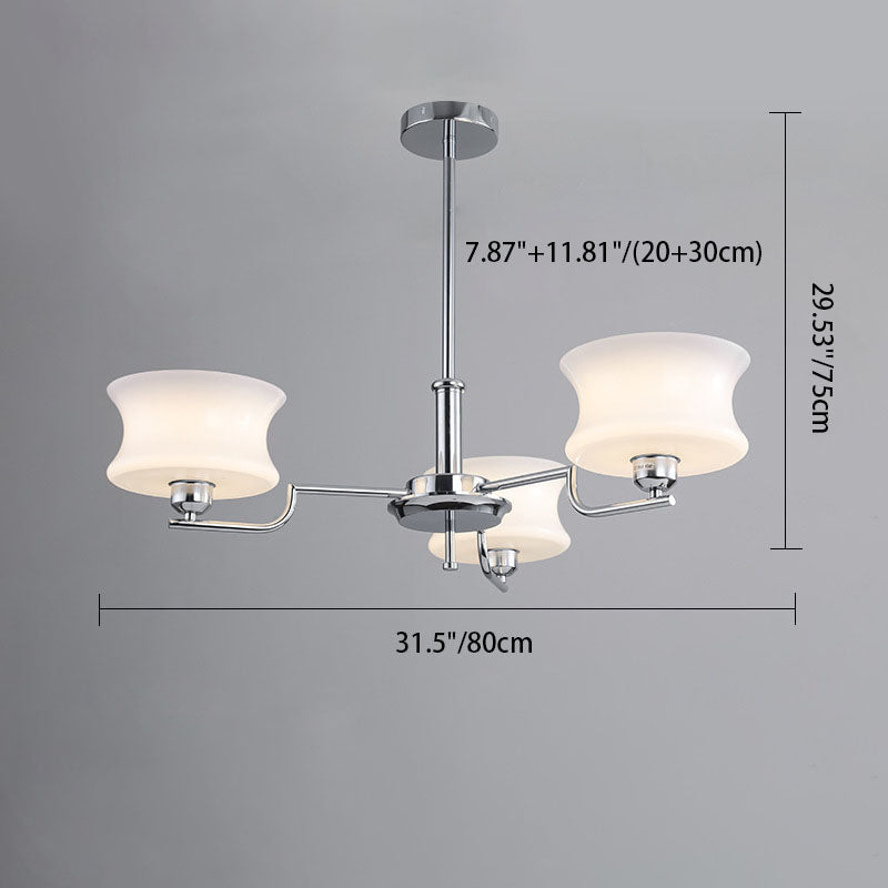 Contemporary Retro Cream Round Iron Glass 3/5 Light Chandelier For Living Room