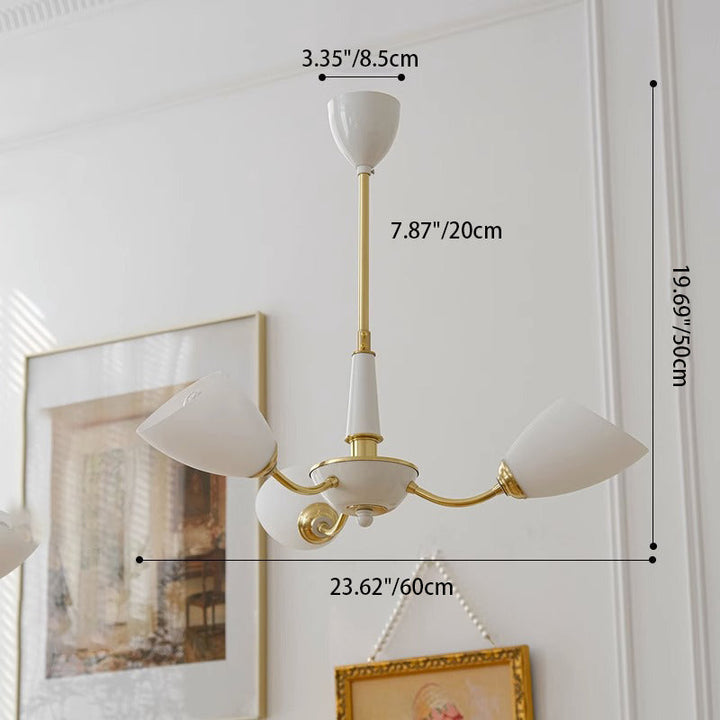Zeitgenössische Vintage Creme Zweig Blume Messing Glas 3/5/8 Licht Kronleuchter Für Wohnzimmer 